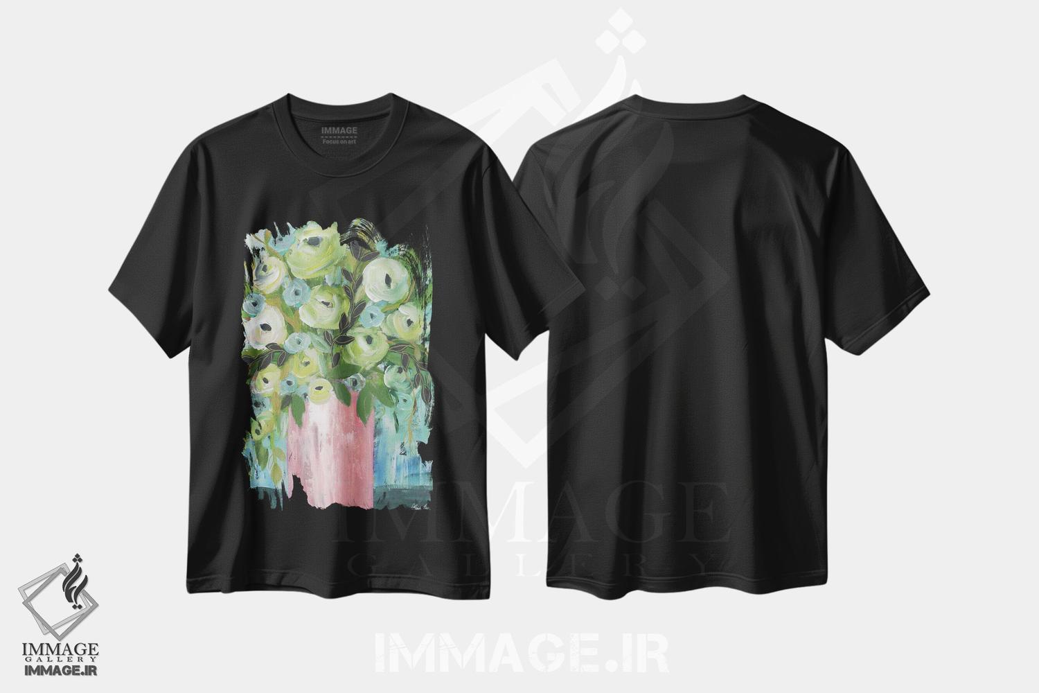 تیشرت طرح دار گلدان گلگون، دکور معاصر اثر برندا بوش | فروشگاه ایماژ