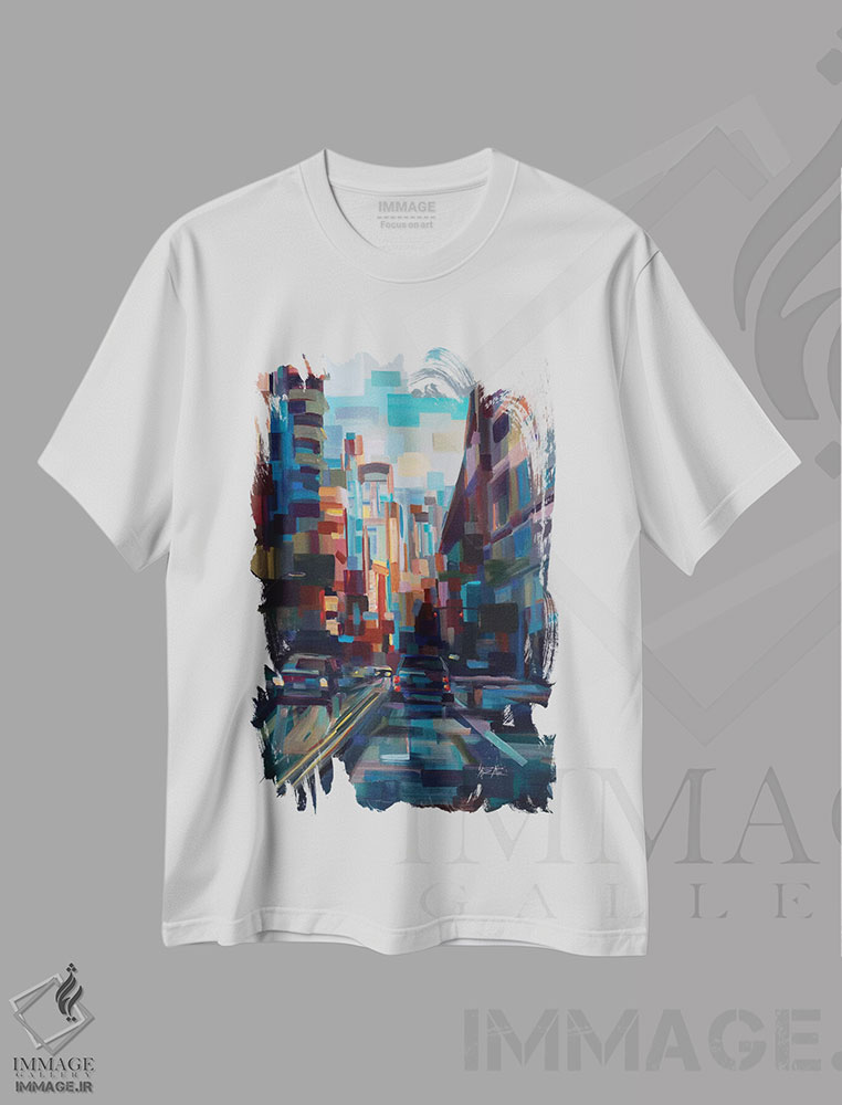 تیشرت طرح دار عصر در شهر، آبستره اثر بروک بورچردینگ | فروشگاه ایماژ