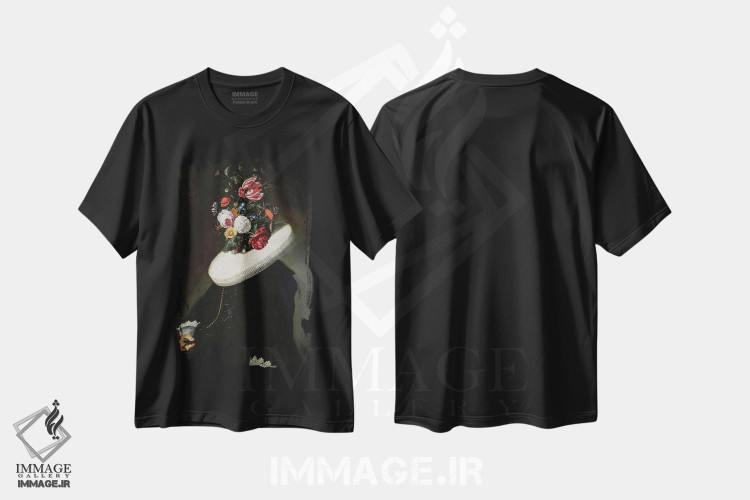 تیشرت طرح دار بانوی اشرافی با سر گل، دکوراسیون جایگزین اثر بونا فیدسا | فروشگاه ایماژ