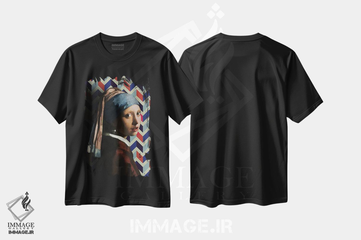 تیشرت طرح دار کلاژ دختر با گوشواره مروارید، تزئینی اثر بونا فیدسا | immage.ir