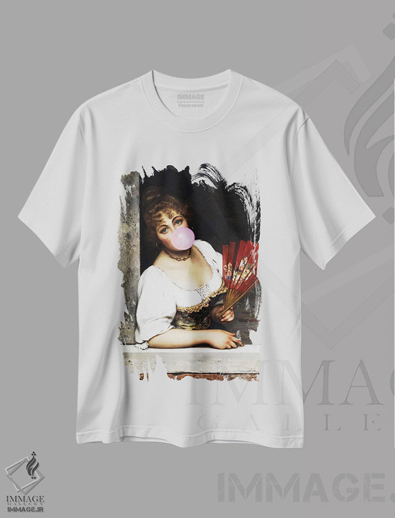 تیشرت طرح دار پرتره زن با آدامس بادکنکی I، تزئینی اثر بونا فیدسا | فروشگاه ایماژ