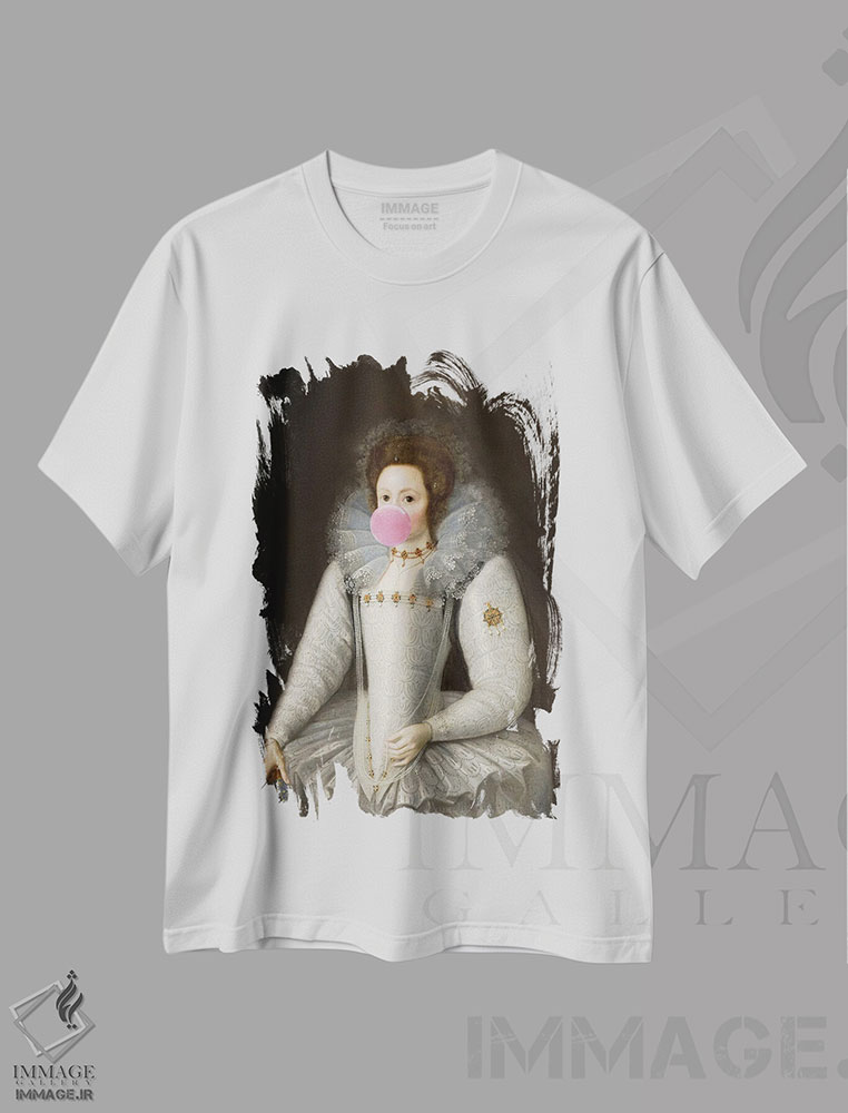 تیشرت طرح دار پرتره زن با آدامس بادکنکی V، تزئینی اثر بونا فیدسا | immage.ir