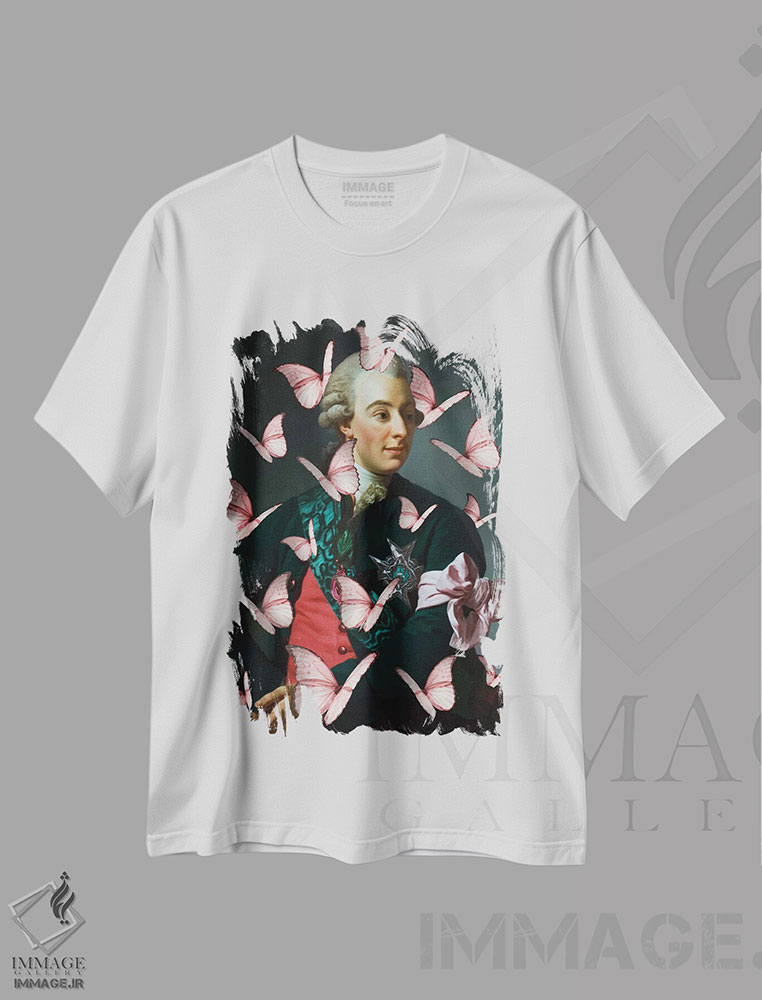 تیشرت طرح دار کلاژ پروانه پرتره نجیب زاده XX، تزئینی اثر بونا فیدسا | immage.ir
