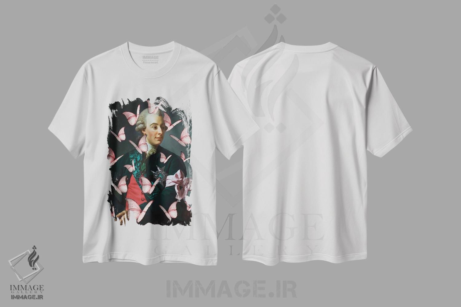 تیشرت طرح دار کلاژ پروانه پرتره نجیب زاده XX، تزئینی اثر بونا فیدسا | immage.ir