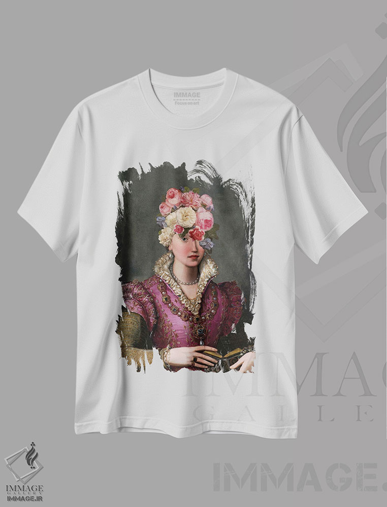 تیشرت طرح دار زن با سر گل رنگارنگ، تزئینی اثر بونا فیدسا | immage.ir