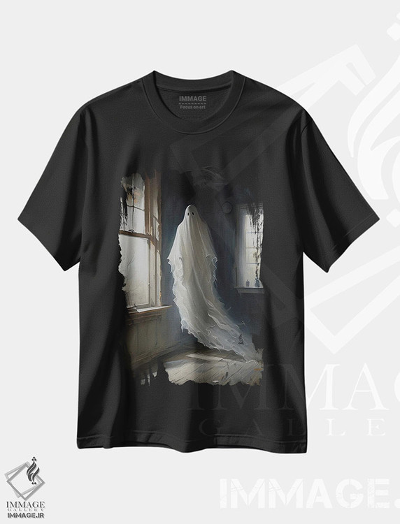 تیشرت طرح دار روحی که خانهٔ متروکه را تسخیر کرده، هنر دیجیتال اثر بونا فیدسا | فروشگاه ایماژ