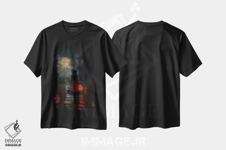 تیشرت طرح دار هالووین در شبی پاییزی با نور ماه، هنر دیجیتال اثر بونا فیدسا | فروشگاه ایماژ