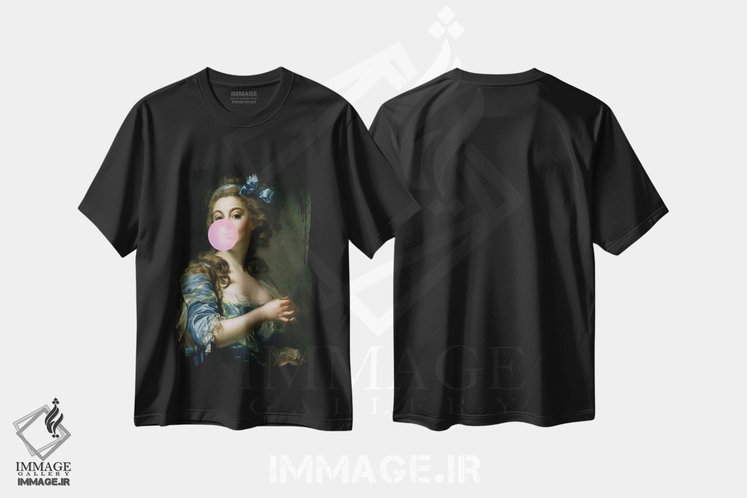 تیشرت طرح دار پرترهٔ آدامس بادکنکی، هنر دیجیتال اثر بونا فیدسا | فروشگاه ایماژ