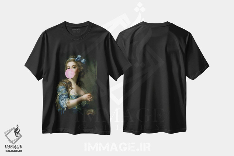 تیشرت طرح دار پرترهٔ آدامس بادکنکی، هنر دیجیتال اثر بونا فیدسا | فروشگاه ایماژ
