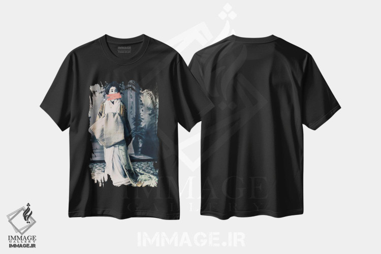 تیشرت طرح دار پرترهٔ گیشا تغییر یافته، دکور آسیایی اثر بونا فیدسا | فروشگاه ایماژ