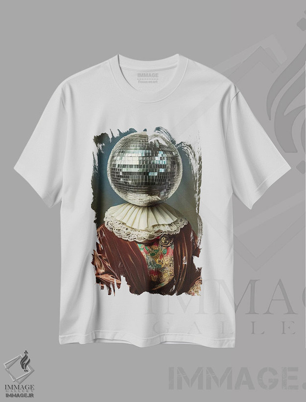 تیشرت طرح دار پرتره کلاژ گوی دیسکو، هنر دیجیتال اثر بونا فیدسا | فروشگاه ایماژ