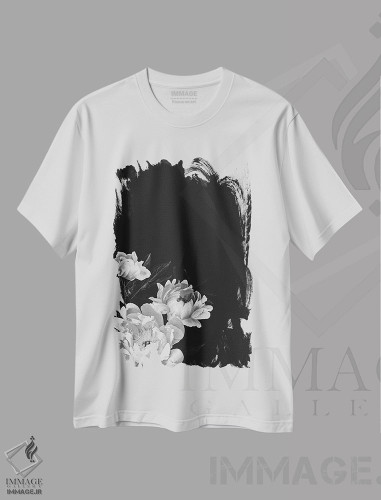 تیشرت طرح دار گل صدتومانی سیاه و سفید، هنر تزئینی سیاه و سفید اثر بونا فیدسا | فروشگاه ایماژ