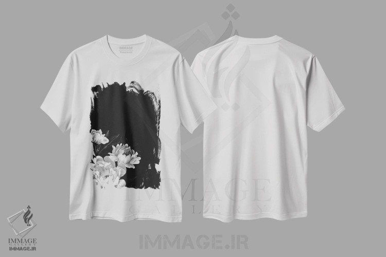 تیشرت طرح دار گل صدتومانی سیاه و سفید، هنر تزئینی سیاه و سفید اثر بونا فیدسا | فروشگاه ایماژ