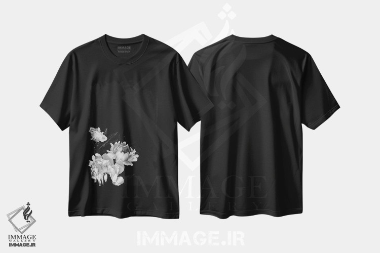 تیشرت طرح دار گل صدتومانی سیاه و سفید، هنر تزئینی سیاه و سفید اثر بونا فیدسا | immage.ir