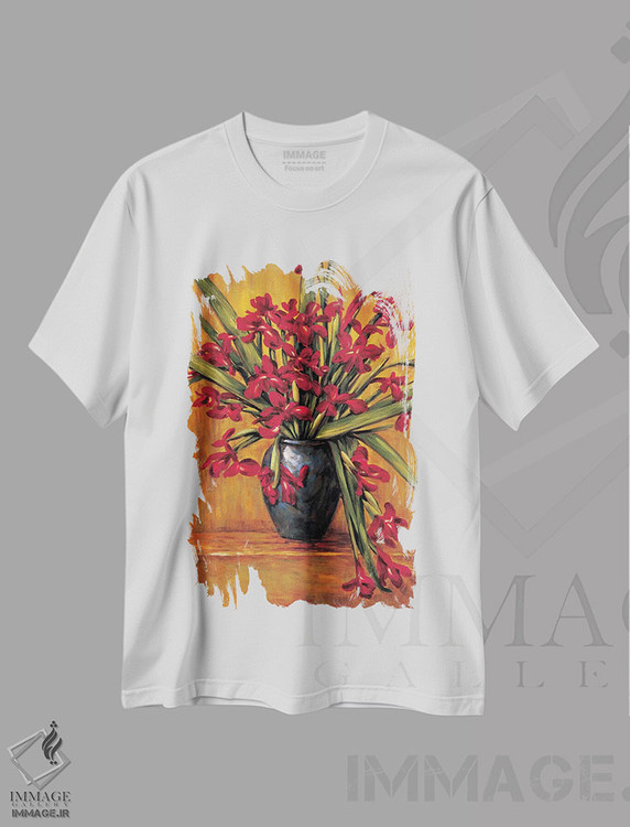 تیشرت طرح دار زنبق های قرمز، دکور معاصر اثر برایان فرانسیس | فروشگاه ایماژ