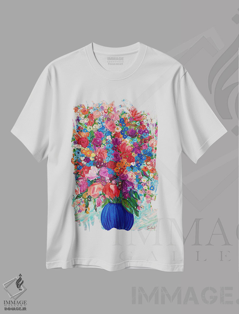 تیشرت طرح دار دسته گل تابستانی، هنر فاخر معاصر اثر جولیا بورگ | فروشگاه ایماژ