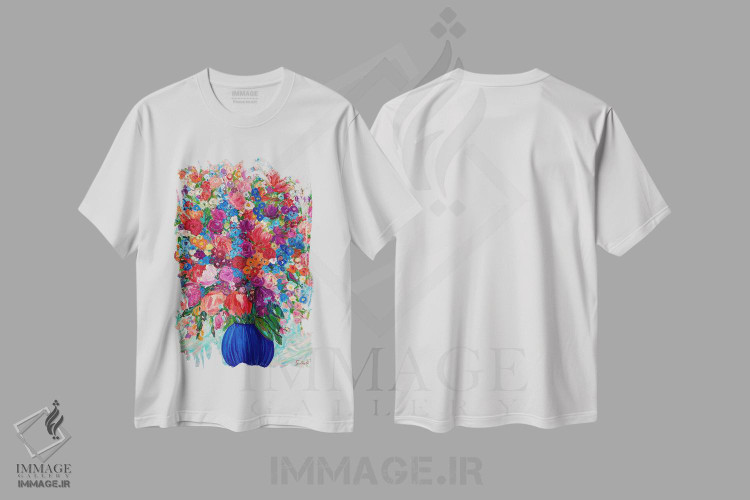 تیشرت طرح دار دسته گل تابستانی، هنر فاخر معاصر اثر جولیا بورگ | فروشگاه ایماژ