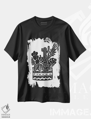 تیشرت طرح دار گلدان گیاهی، هنر دیجیتال سیاه و سفید اثر بیانکا گرین | فروشگاه ایماژ
