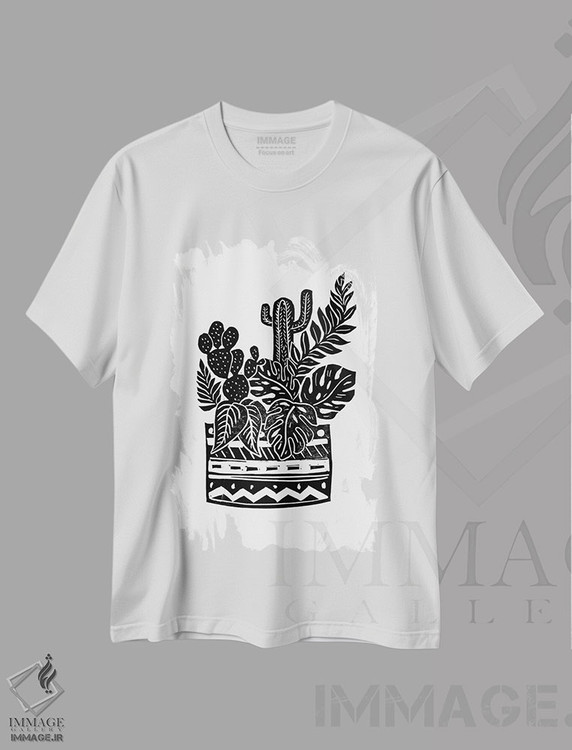 تیشرت طرح دار گلدان گیاهی، هنر دیجیتال سیاه و سفید اثر بیانکا گرین | immage.ir