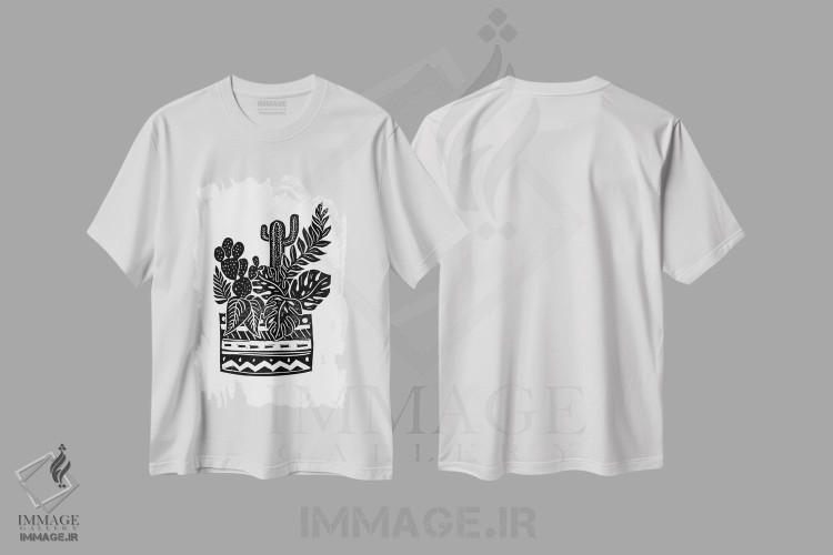 تیشرت طرح دار گلدان گیاهی، هنر دیجیتال سیاه و سفید اثر بیانکا گرین | immage.ir