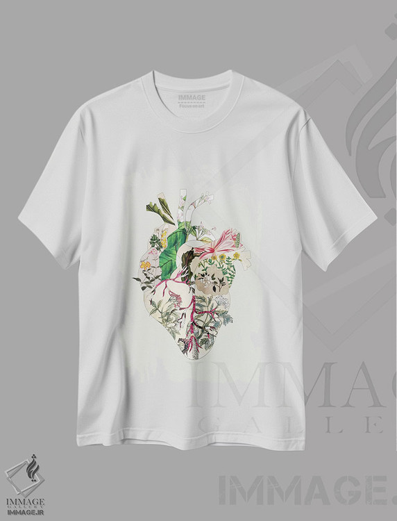 تیشرت طرح دار قلب گیاهی سبز قدیمی، تزئینی اثر بیانکا گرین | فروشگاه ایماژ