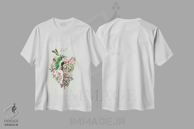 تیشرت طرح دار قلب گیاهی سبز قدیمی، تزئینی اثر بیانکا گرین | فروشگاه ایماژ