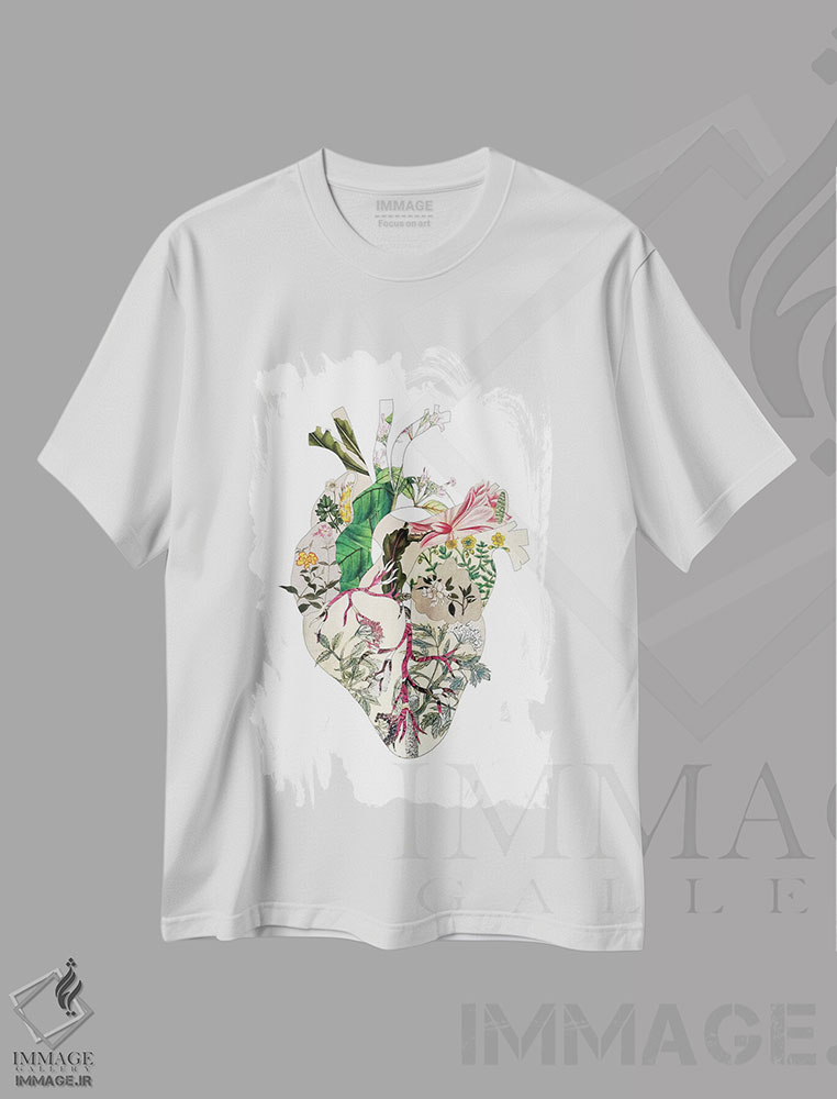 تیشرت طرح دار قلب گیاهی قدیمی، تزئینی اثر بیانکا گرین | immage.ir