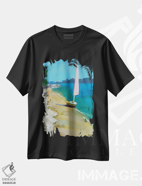 تیشرت طرح دار بادبان صورتی، دکور معاصر اثر آنا بوگوشفسکایا | فروشگاه ایماژ