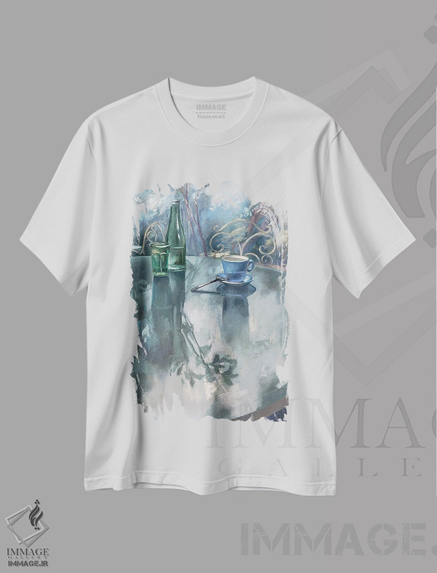 تیشرت طرح دار فنجان آبی، دکور معاصر اثر آنا بوگوشفسکایا | فروشگاه ایماژ