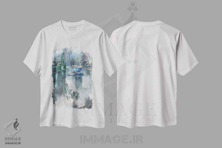 تیشرت طرح دار فنجان آبی، دکور معاصر اثر آنا بوگوشفسکایا | فروشگاه ایماژ