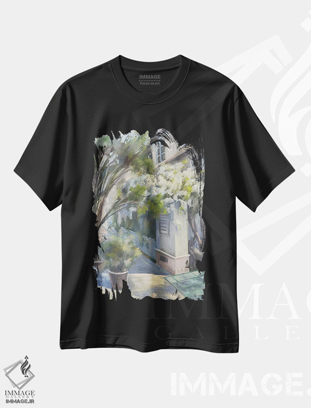 تیشرت طرح دار گل کاغذی سفید، دکور معاصر اثر آنا بوگوشفسکایا | فروشگاه ایماژ