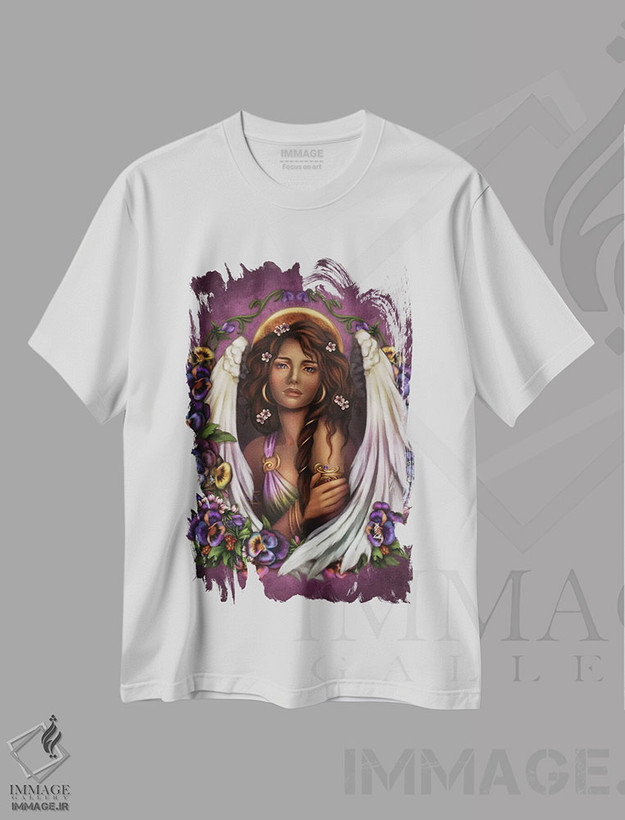 تیشرت طرح دار فرشته بنفشه، هنر دیجیتال اثر بریگید اشوود | فروشگاه ایماژ