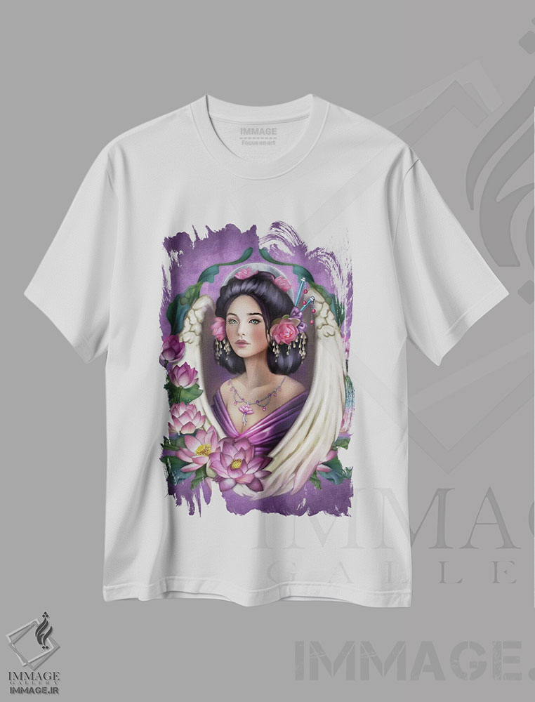 تیشرت طرح دار فرشته نیلوفر، هنر دیجیتال اثر بریگید اشوود | immage.ir