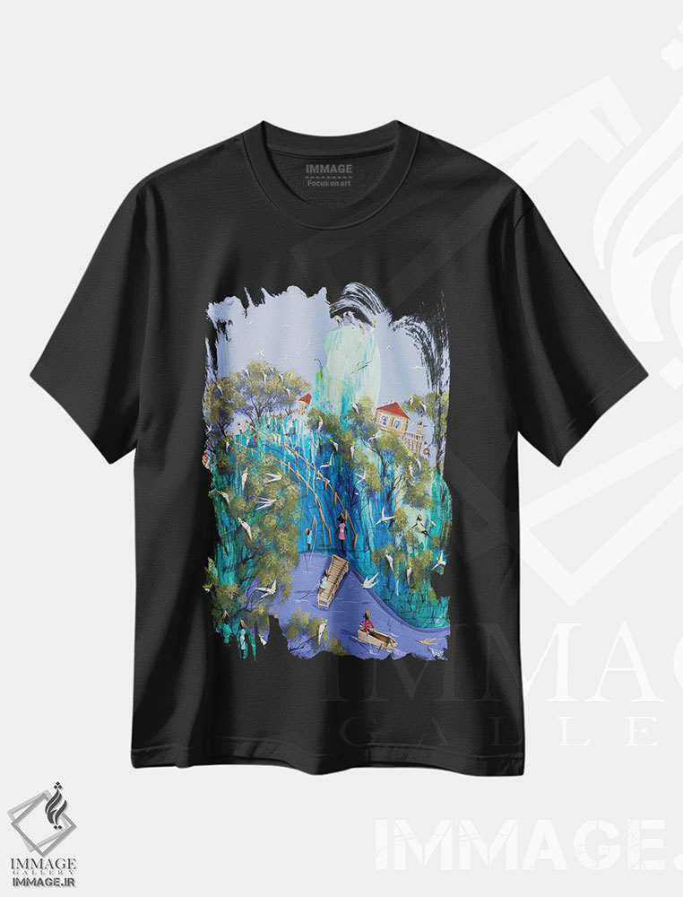 تیشرت طرح دار هیچ جایی مثل خانه نیست، آبستره اثر آدام بوگوش | فروشگاه ایماژ