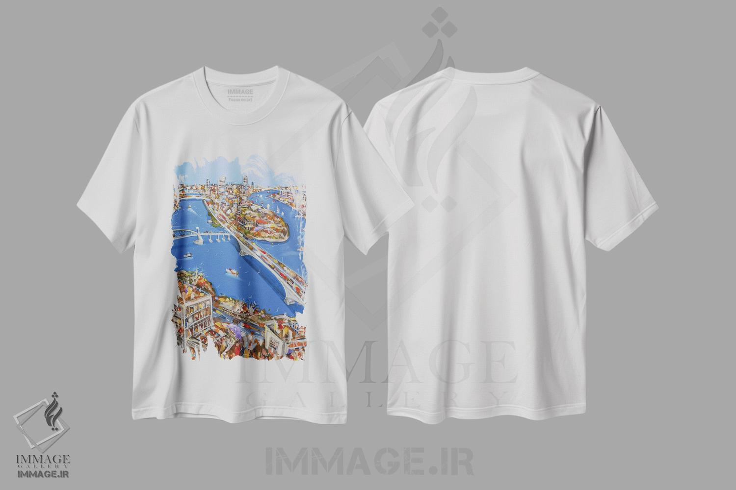 تیشرت طرح دار آبی بریزبن، دکور معاصر اثر آدام بوگوش | فروشگاه ایماژ
