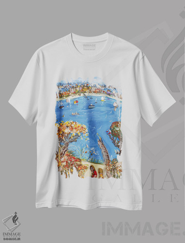 تیشرت طرح دار قدم زدن کنار رودخانه، دکور معاصر اثر آدام بوگوش | فروشگاه ایماژ