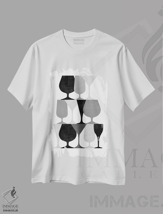تیشرت طرح دار لیوان نوشیدنی سیاه و سفید، هنر تزئینی سیاه و سفید اثر بث بوردلون | فروشگاه ایماژ