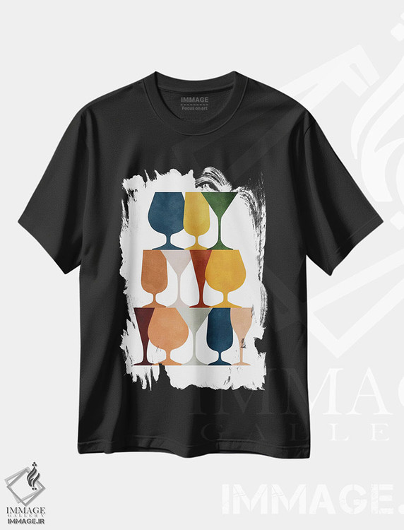 تیشرت طرح دار لیوان نوشیدنی رنگارنگ، تزئینی اثر بث بوردلون | فروشگاه ایماژ