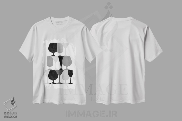 تیشرت طرح دار لیوان نوشیدنی سیاه و سفید، هنر تزئینی سیاه و سفید اثر بث بوردلون | فروشگاه ایماژ