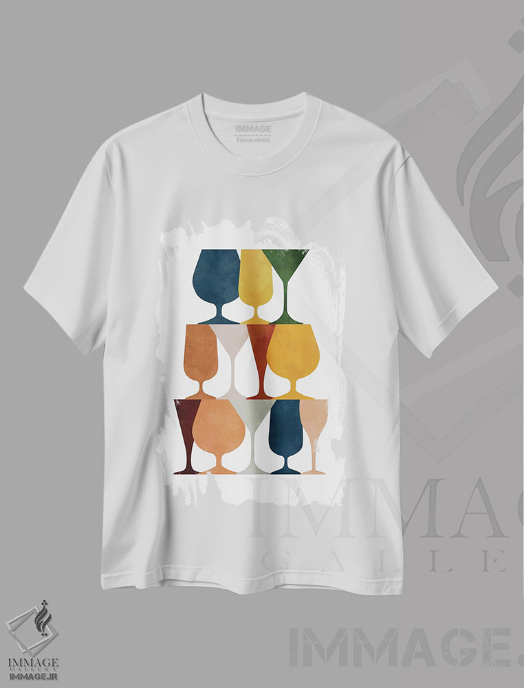 تیشرت طرح دار لیوان نوشیدنی رنگارنگ، تزئینی اثر بث بوردلون | immage.ir