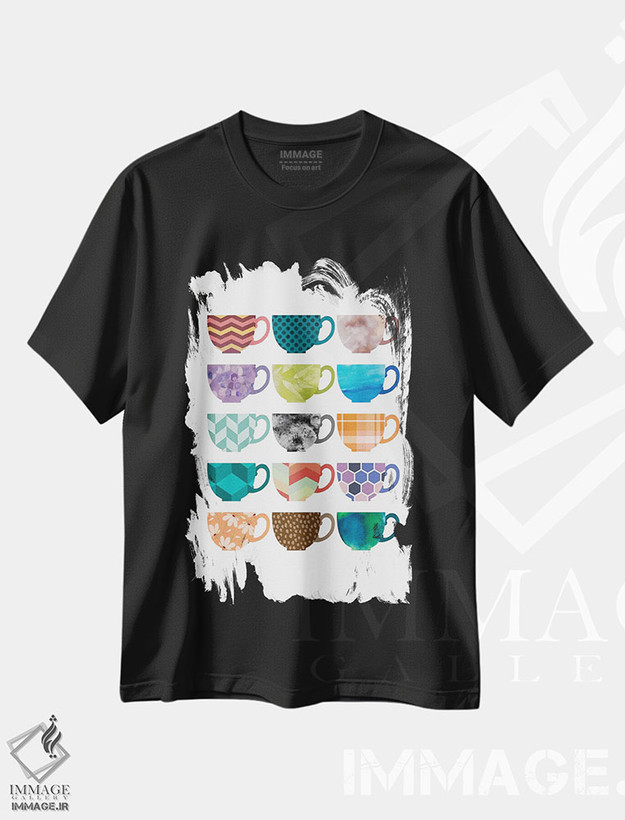 تیشرت طرح دار مجموعه ای از فنجان ها، تزئینی اثر بث بوردلون | فروشگاه ایماژ
