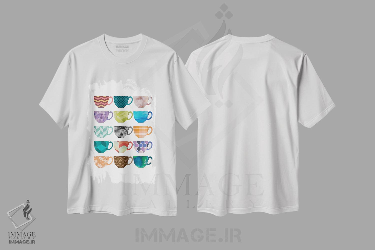 تیشرت طرح دار مجموعه ای از فنجان ها، تزئینی اثر بث بوردلون | immage.ir