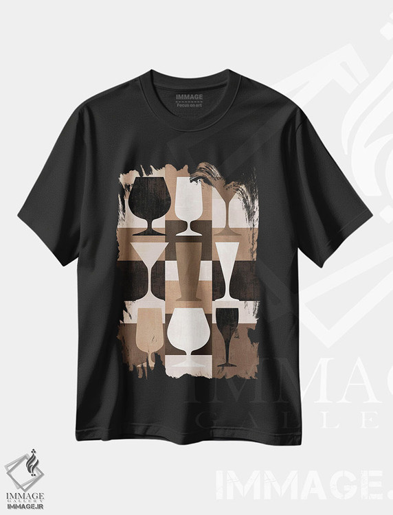 تیشرت طرح دار لیوان های نوشیدنی مدرن، هنر تزئینی سیاه و سفید اثر بث بوردلون | فروشگاه ایماژ