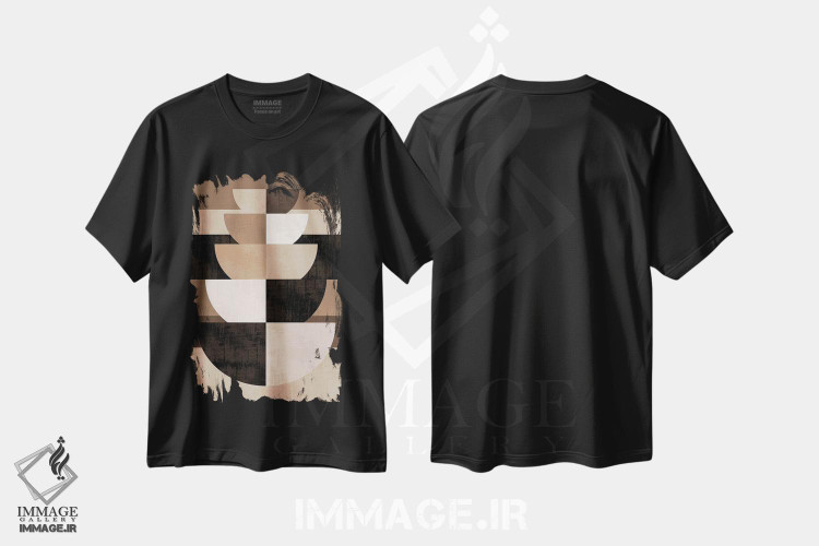 تیشرت طرح دار کاسه های تو در تو مدرن، هنر تزئینی سیاه و سفید اثر بث بوردلون | فروشگاه ایماژ
