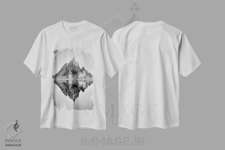 تیشرت طرح دار مون سن میشل ۲، عکاسی سیاه و سفید اثر بن هاین | فروشگاه ایماژ