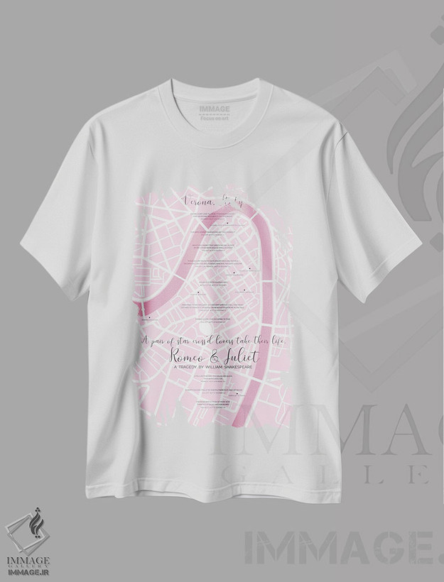 تیشرت طرح دار اینفوگرافیک رومئو و ژولیت در ورونا، هنر دیجیتال اثر بیبلیوتوگرافی | فروشگاه ایماژ