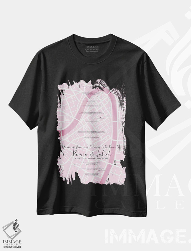 تیشرت طرح دار اینفوگرافیک رومئو و ژولیت در ورونا، هنر دیجیتال اثر بیبلیوتوگرافی | immage.ir