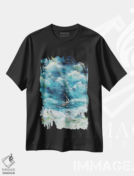 تیشرت طرح دار قایق در طوفان، عیسی آرام کنندهٔ دریا، آبستره اثر آنجلا بیسون | فروشگاه ایماژ
