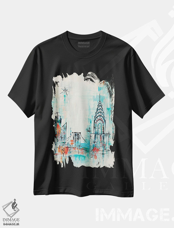 تیشرت طرح دار نقاشی انتزاعی شهر نیویورک، دکور معاصر اثر آنجلا بیسون | immage.ir