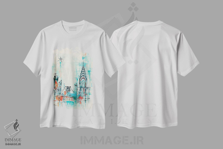 تیشرت طرح دار نقاشی انتزاعی شهر نیویورک، دکور معاصر اثر آنجلا بیسون | فروشگاه ایماژ